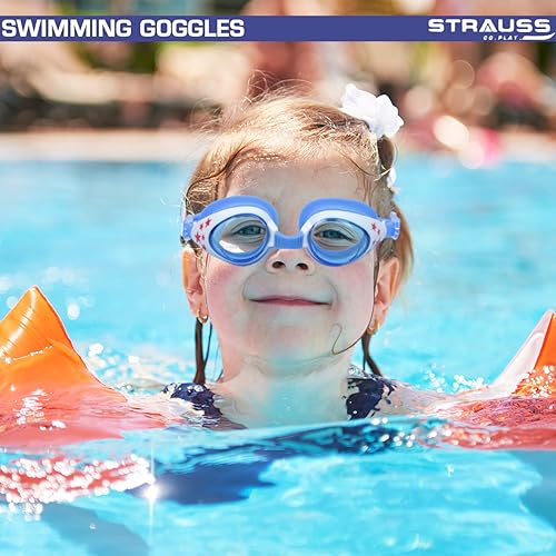 STRAUSS Swimming Goggles With Anti-Fog & UV Protection for Kids, Adults | Fully Adjustable With Case Cover (Blue/White) - Image 3
