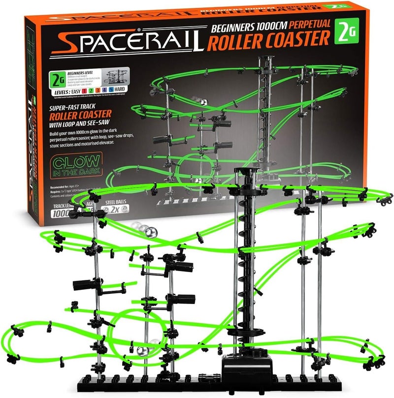 CKB Ltd Space Rail Perpetual Rollercoaster Glow in The Dark Level 2 - Marble Roller Coaster Run DIY Track Build Kit Space Rail Track Run - Image 1