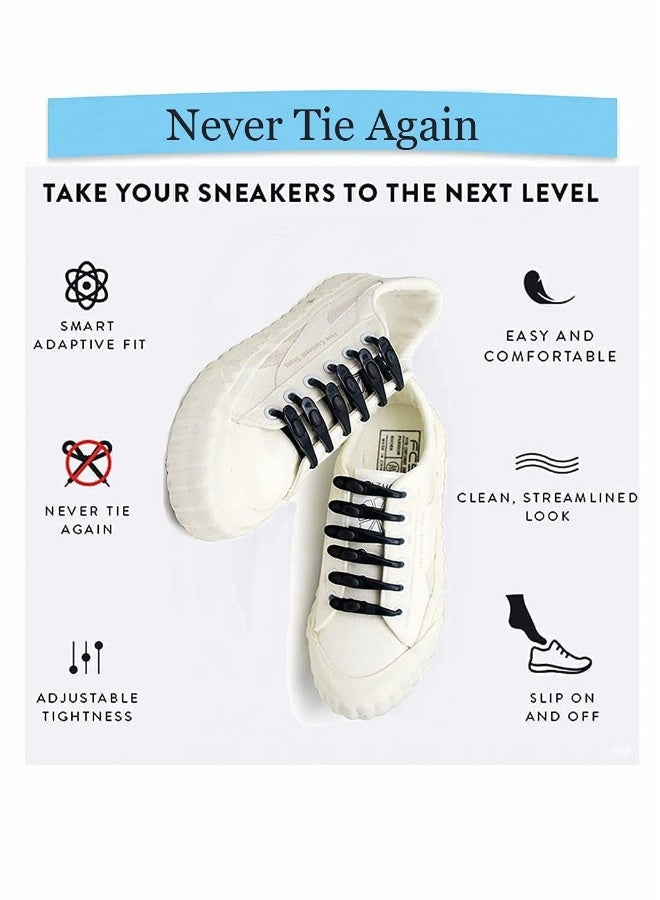 Lazy Elastic Shoelaces, Pure Colors No Tie Shoe Laces for Kids and Adults, Silicone, Waterproof Elastic Tieless Running Shoe, Laces For All Sport Casual Sneakers 24Pcs (Black) - Image 3