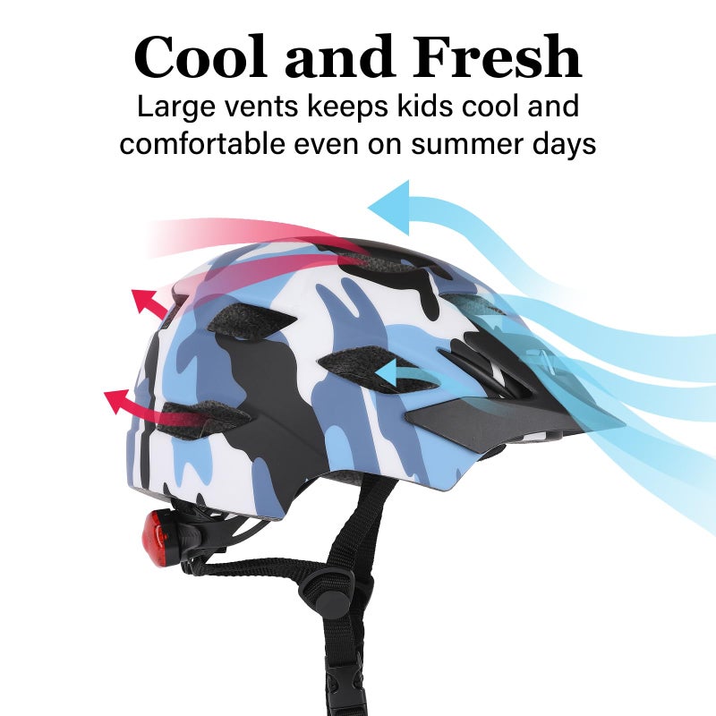 Bilaki Kids Bike Helmet, Adjustable Youth Boys Girls Helmets for Ages 3-5-8-14 Years (50-57cm), Child Helmet with Visor and LED Light, Lightweight Multi-Sport Bicycle Scooter Skate Cycling Helmets - Image 5