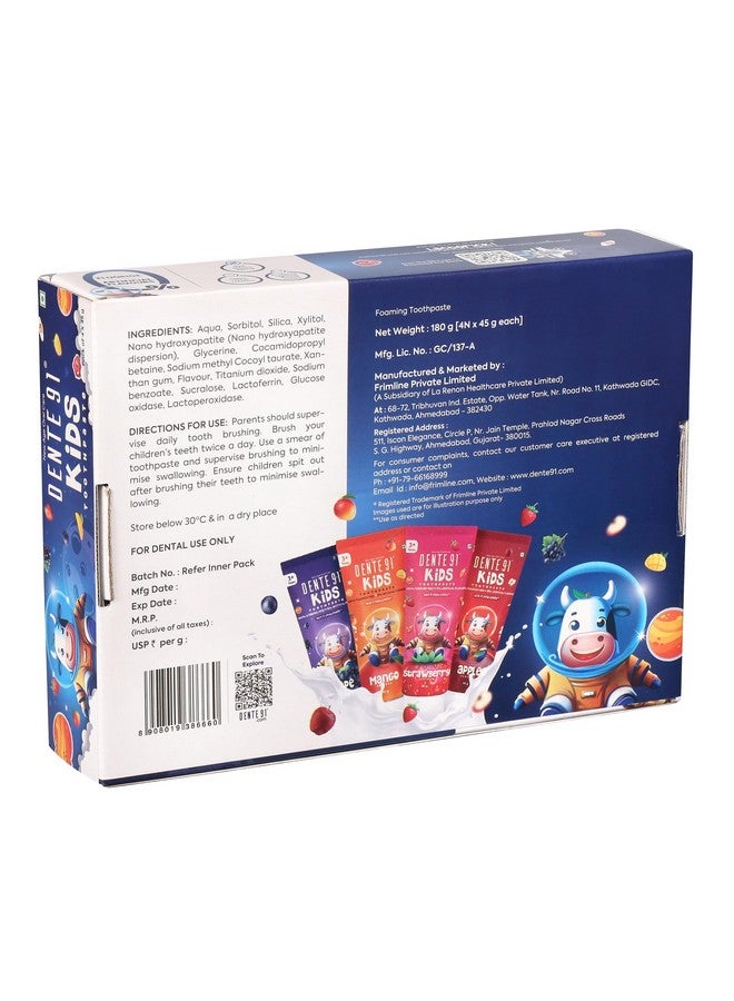 DENTE91 Kids Toothpaste, Protects Against Dental Caries & Hypersensitivity, Fluoride Free, 180Gm, Pack Of 4  - Image 2