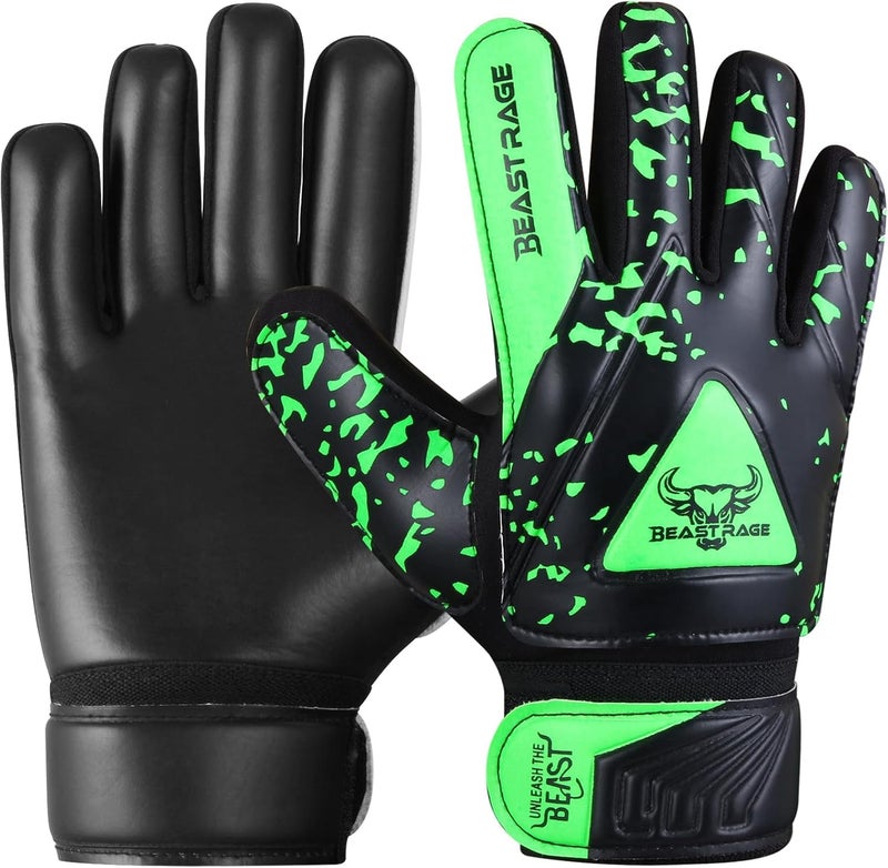 BEAST RAGE Kids Goalkeeper Gloves - Youth Soccer & Football Gloves (Green, Size 4 for 6-9 Year Kids) - Image 1