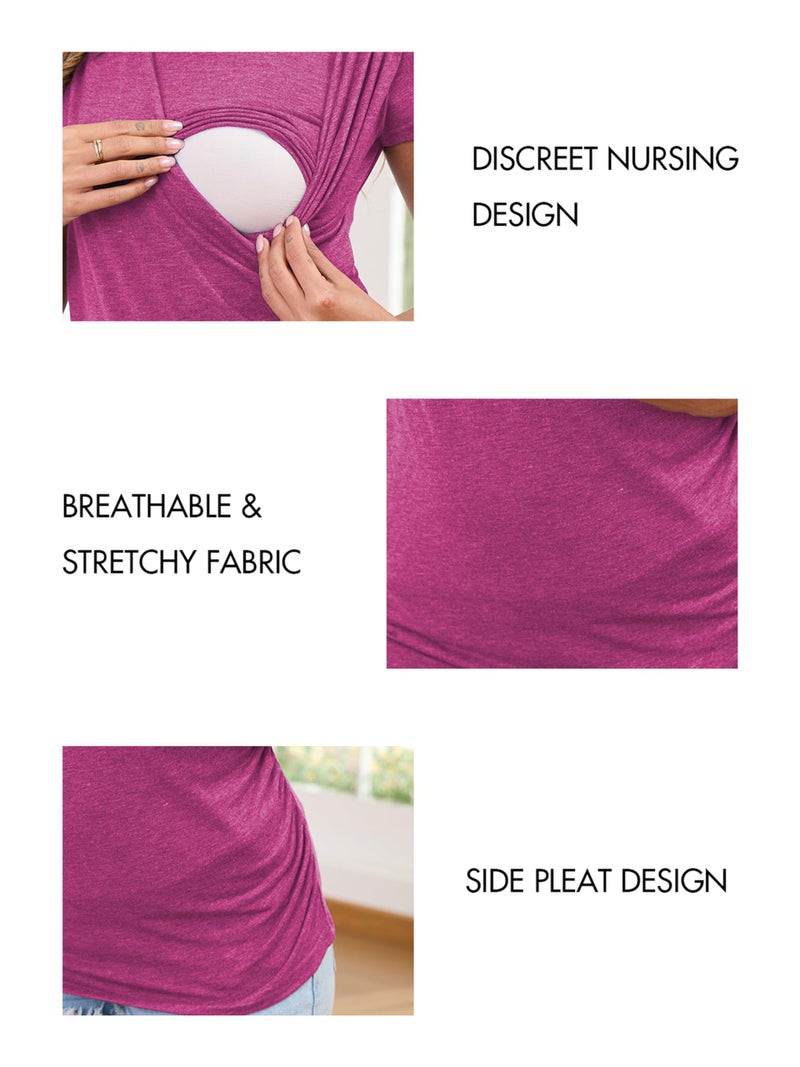 Ecavus 3PCS Women's Maternity Nursing Tops for Breastfeeding Short Sleeve Side Ruched Nursing Shirts - Image 4