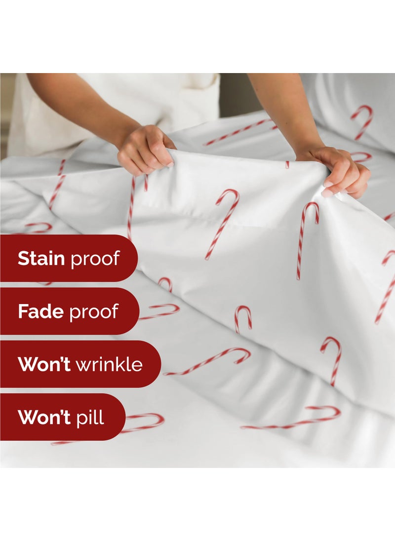 Cal King Christmas Candy Canes Sheet Set - Holiday Xmas Pattern Linen Set - Deep Pockets - Snug Fit - 4 Piece - Wrinkle Free - Comfy & Cooling Bedding - Easy To Care For - Kid Friendly - by CGK Linens