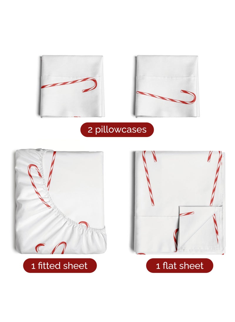 Cal King Christmas Candy Canes Sheet Set - Holiday Xmas Pattern Linen Set - Deep Pockets - Snug Fit - 4 Piece - Wrinkle Free - Comfy & Cooling Bedding - Easy To Care For - Kid Friendly - by CGK Linens
