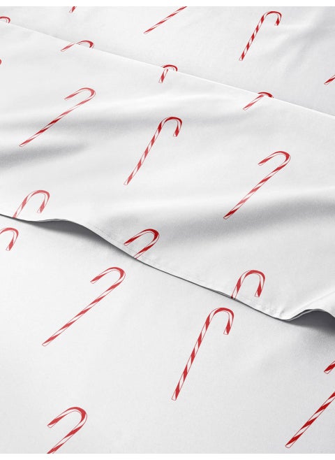 Cal King Christmas Candy Canes Sheet Set - Holiday Xmas Pattern Linen Set - Deep Pockets - Snug Fit - 4 Piece - Wrinkle Free - Comfy & Cooling Bedding - Easy To Care For - Kid Friendly - by CGK Linens