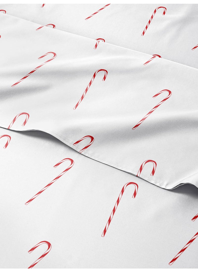 Cal King Christmas Candy Canes Sheet Set - Holiday Xmas Pattern Linen Set - Deep Pockets - Snug Fit - 4 Piece - Wrinkle Free - Comfy & Cooling Bedding - Easy To Care For - Kid Friendly - by CGK Linens