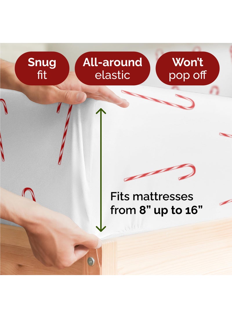 Cal King Christmas Candy Canes Sheet Set - Holiday Xmas Pattern Linen Set - Deep Pockets - Snug Fit - 4 Piece - Wrinkle Free - Comfy & Cooling Bedding - Easy To Care For - Kid Friendly - by CGK Linens