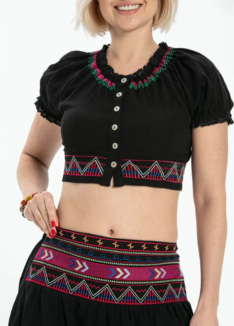 اليش شيل بيزي Short Sleeve Sile Diaper Latin Bustier Black Syh
