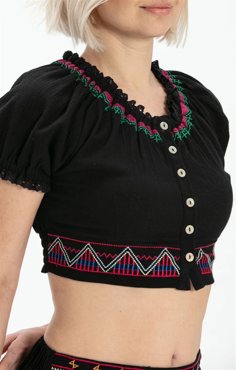 اليش شيل بيزي Short Sleeve Sile Diaper Latin Bustier Black Syh