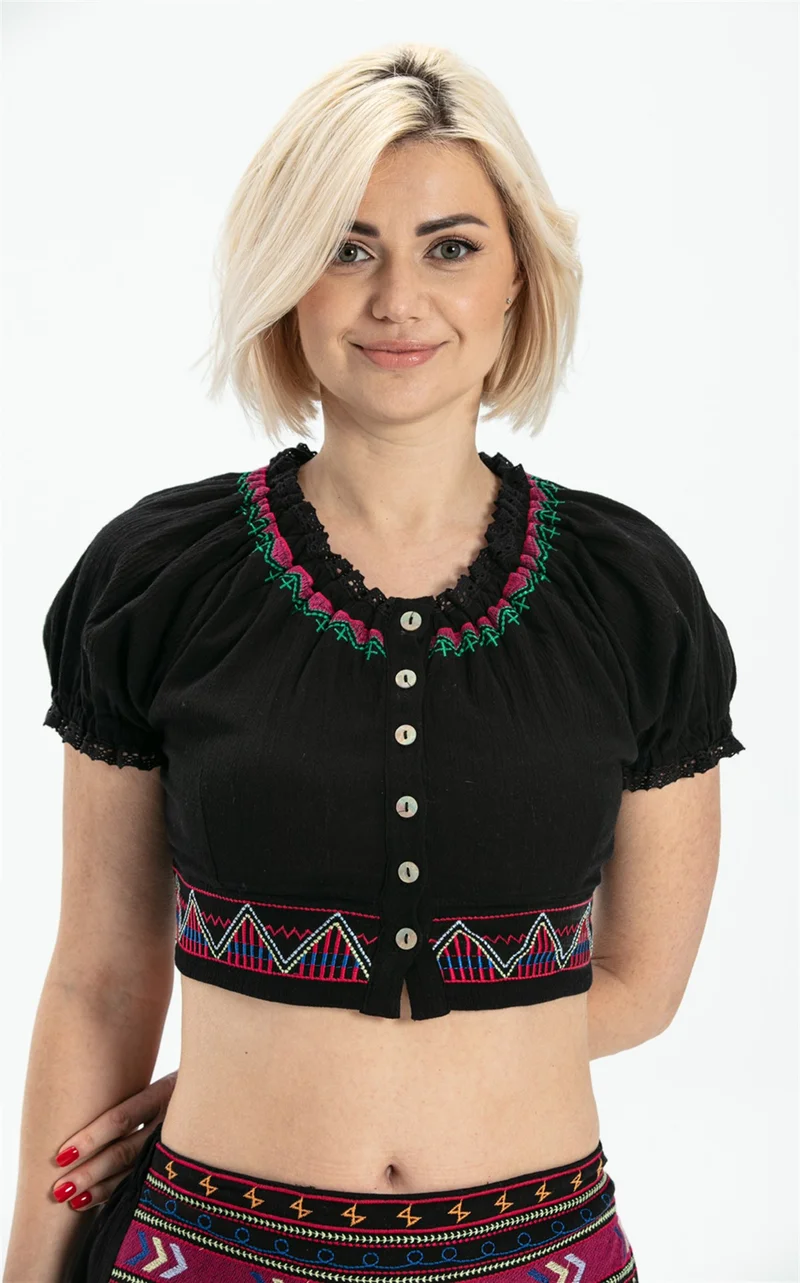 اليش شيل بيزي Short Sleeve Sile Diaper Latin Bustier Black Syh