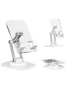 Excefore Phone Stand, Acrylic Desk Holder with 360-Degree Rotation, Sturdy Metal Base, Aluminum Alloy Arm, Compatible for iPhone Holder for Desk Cute Home Office Desk Decor Accessories for Women Vanity  - Image 1