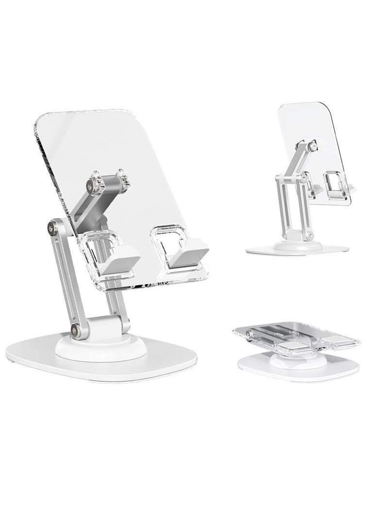 Excefore Phone Stand, Acrylic Desk Holder with 360-Degree Rotation, Sturdy Metal Base, Aluminum Alloy Arm, Compatible for iPhone Holder for Desk Cute Home Office Desk Decor Accessories for Women Vanity  - Image 1