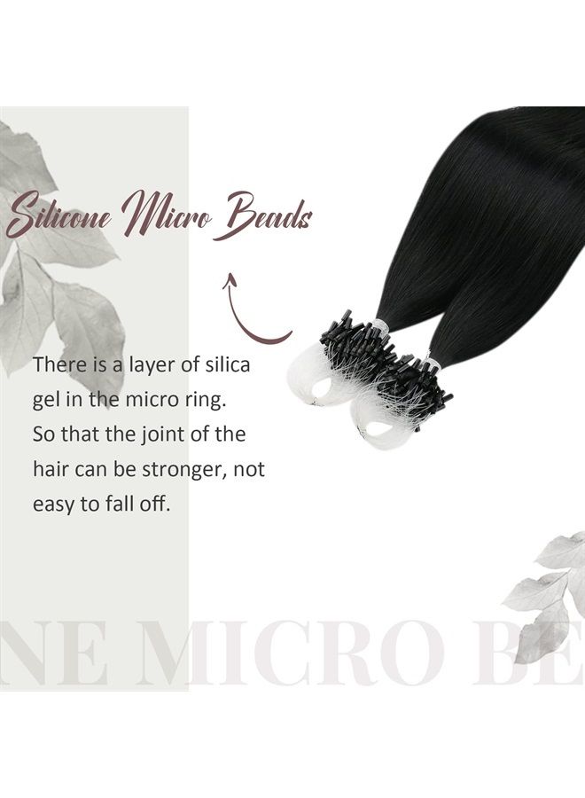 Moresoo Microlink Hair Extensions Human Hair Black Micro Beads Hair Extensions Human Hair Micro Link Hair Extnsions 20 Inch Microbead Hair Extnsions Black #1 50G/50S - Image 3