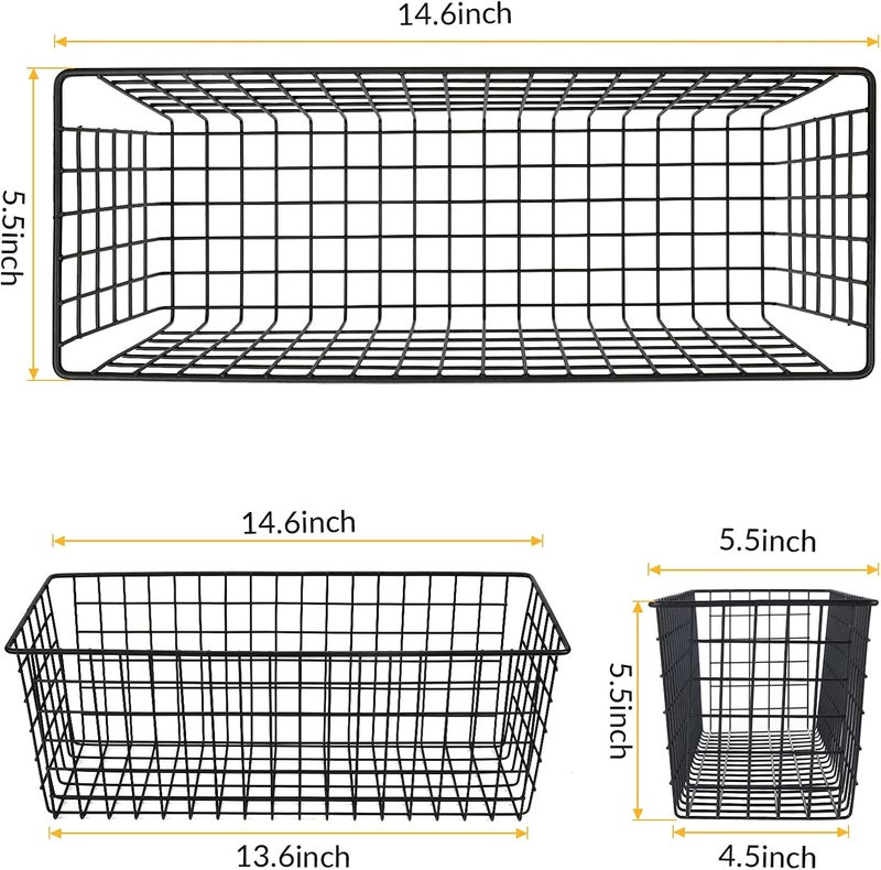 KINLINK 2 Sets Extra Large Hanging Wall Basket, Black Metal Wire Baskets with Steel Hooks for Organizing, WallmountedFruit Vegetable Toy Snack Storage, Home Kitchen Bathroom Laundry Pantry Organizer - Image 2