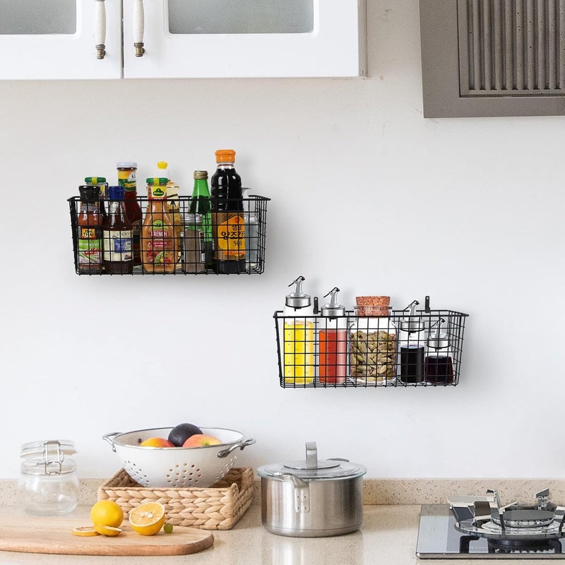 KINLINK 2 Sets Extra Large Hanging Wall Basket, Black Metal Wire Baskets with Steel Hooks for Organizing, WallmountedFruit Vegetable Toy Snack Storage, Home Kitchen Bathroom Laundry Pantry Organizer - Image 5