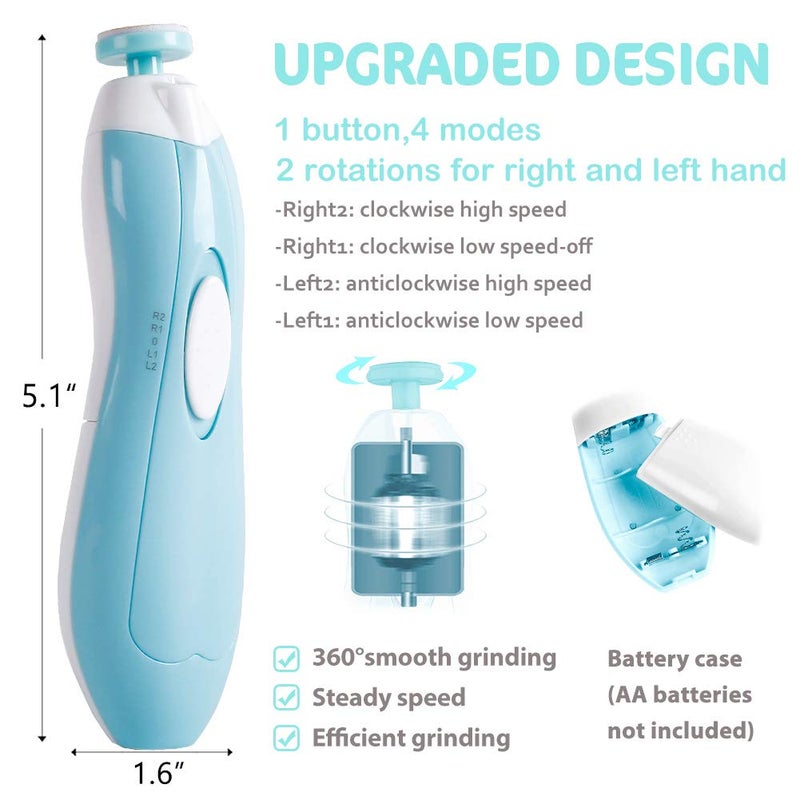 Consevisen Baby Nail Trimmer Electric Nail File Baby Nail Clippers, 20 in 1 Safe Nail Filer Grinder Kit for Newborn Infant Toddler Kids or Adults Toes Fingernails Care Trim Polish, Led Light and Grinding Heads - Image 3