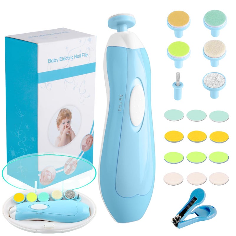 Consevisen Baby Nail Trimmer Electric Nail File Baby Nail Clippers, 20 in 1 Safe Nail Filer Grinder Kit for Newborn Infant Toddler Kids or Adults Toes Fingernails Care Trim Polish, Led Light and Grinding Heads - Image 1