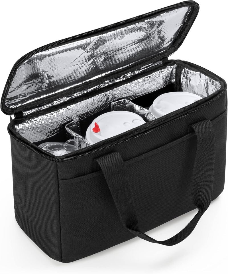 Trunab Reusable 3 Cups Drink Carrier for Delivery with Adjustable Dividers, Insulated Drink Caddy Holder Bag for Take Out, Beverages Carrier Tote with Handle for Outdoors, Patented Design, Black - Image 1