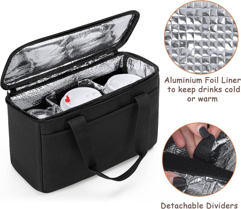 Trunab Reusable 3 Cups Drink Carrier for Delivery with Adjustable Dividers, Insulated Drink Caddy Holder Bag for Take Out, Beverages Carrier Tote with Handle for Outdoors, Patented Design, Black - Image 3