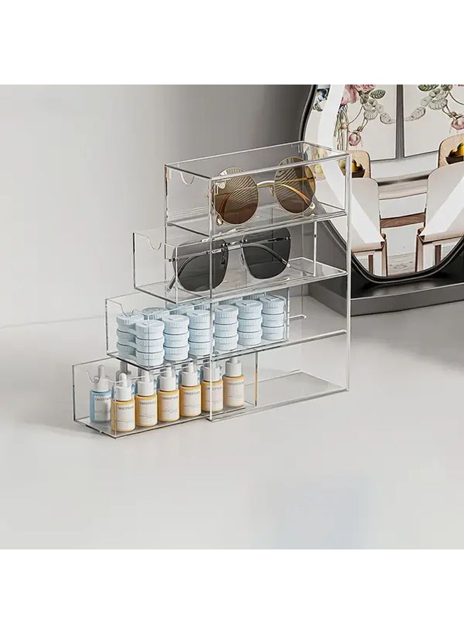 Transparent Acrylic 4 Tier Storage Box Stackable Drawer Organizer For Glasses Cosmetics - Image 1
