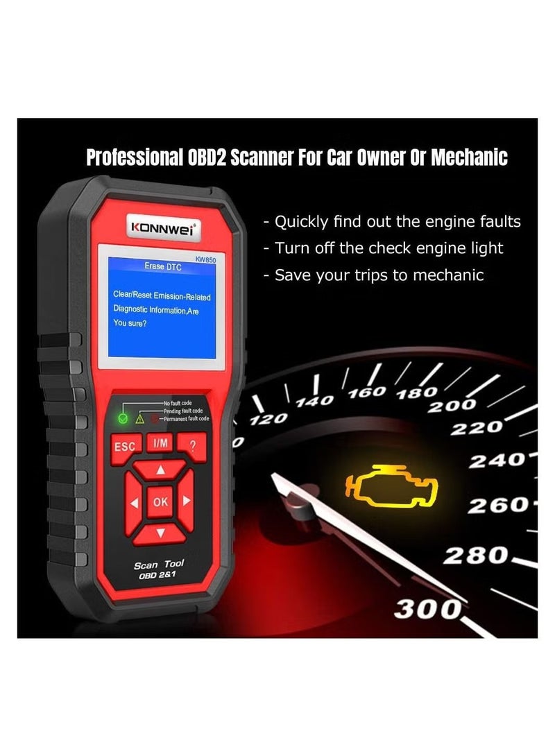 كونوي ماسح OBDII KONNWEI KW850 - جهاز قراءة الرموز الاحترافي لتشخيص ضوء فحص المحرك في سيارات OBDII، أداة تشخيصية عالمية للرموز السيارات - Image 4