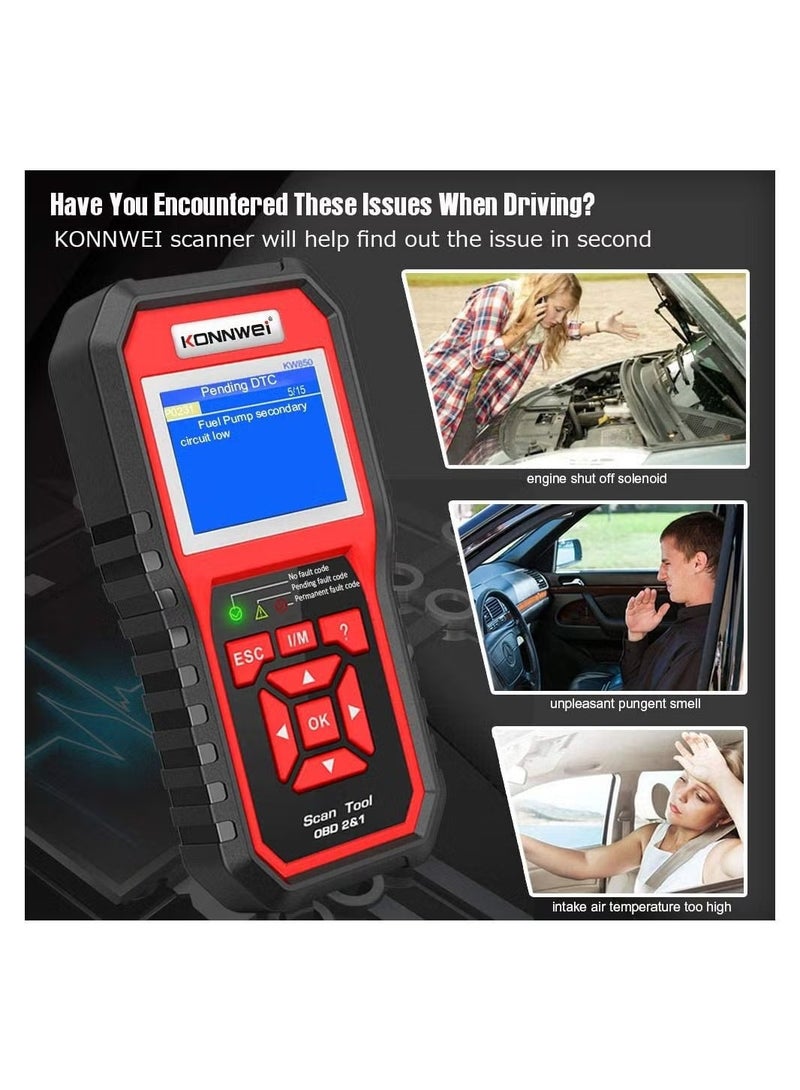 كونوي ماسح OBDII KONNWEI KW850 - جهاز قراءة الرموز الاحترافي لتشخيص ضوء فحص المحرك في سيارات OBDII، أداة تشخيصية عالمية للرموز السيارات - Image 3