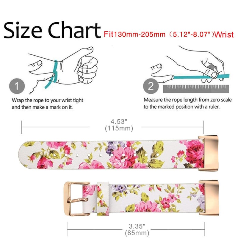 Abanen Leather Bands for Fitbit Charge 5, Floral Print Soft Leather Women Wristband Strap with Stainless Steel Quick Release Compatible with Fitbit Charge 5 (White) - Image 5