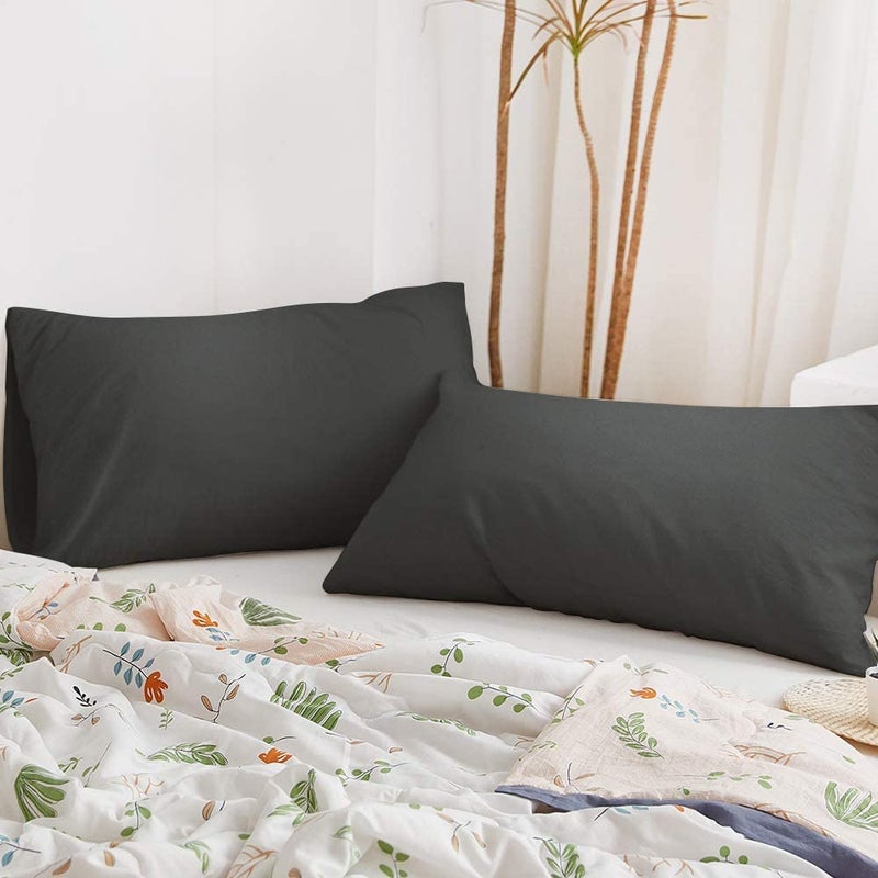 BEDSUM Microfiber Queen Pillowcases Set of 2, Soft Wrinkle Resistant and Easy Care Pillow Cases with Envelope Closure for Kids, 20x30 inches, Dark Grey - Image 5