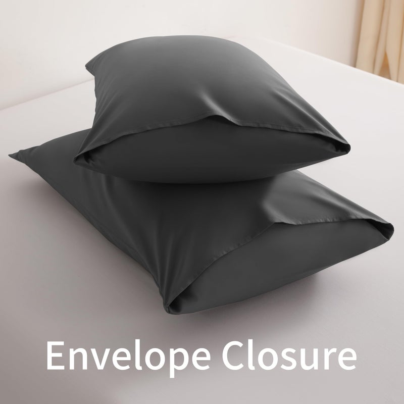 BEDSUM Microfiber Queen Pillowcases Set of 2, Soft Wrinkle Resistant and Easy Care Pillow Cases with Envelope Closure for Kids, 20x30 inches, Dark Grey - Image 3