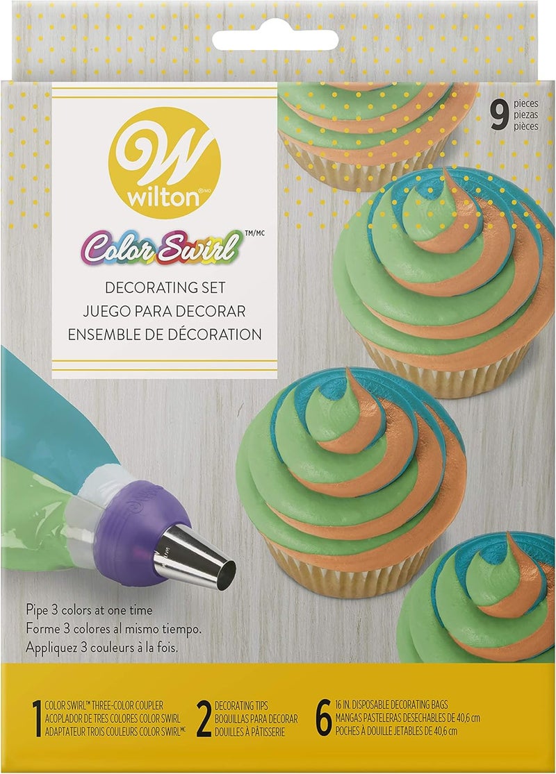 Wilton Color Swirl Icing Kit Color Swirl Plastic Coupler With Swirl Feature Piping Bags And Tips Set Icing Piping Kit 9Piece - Image 1