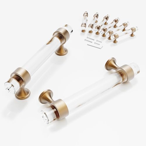 CEYMIO 3 34 inch Cabinet Handles Kitchen Cabinets Drawer 6 Pack Champagne Bronze 96 mm Crystal Pulls Solid Base Closet Cupboard Dresser Drawers Hardware Handles Bathroom Bedroom Pull Glass Clear - Image 1