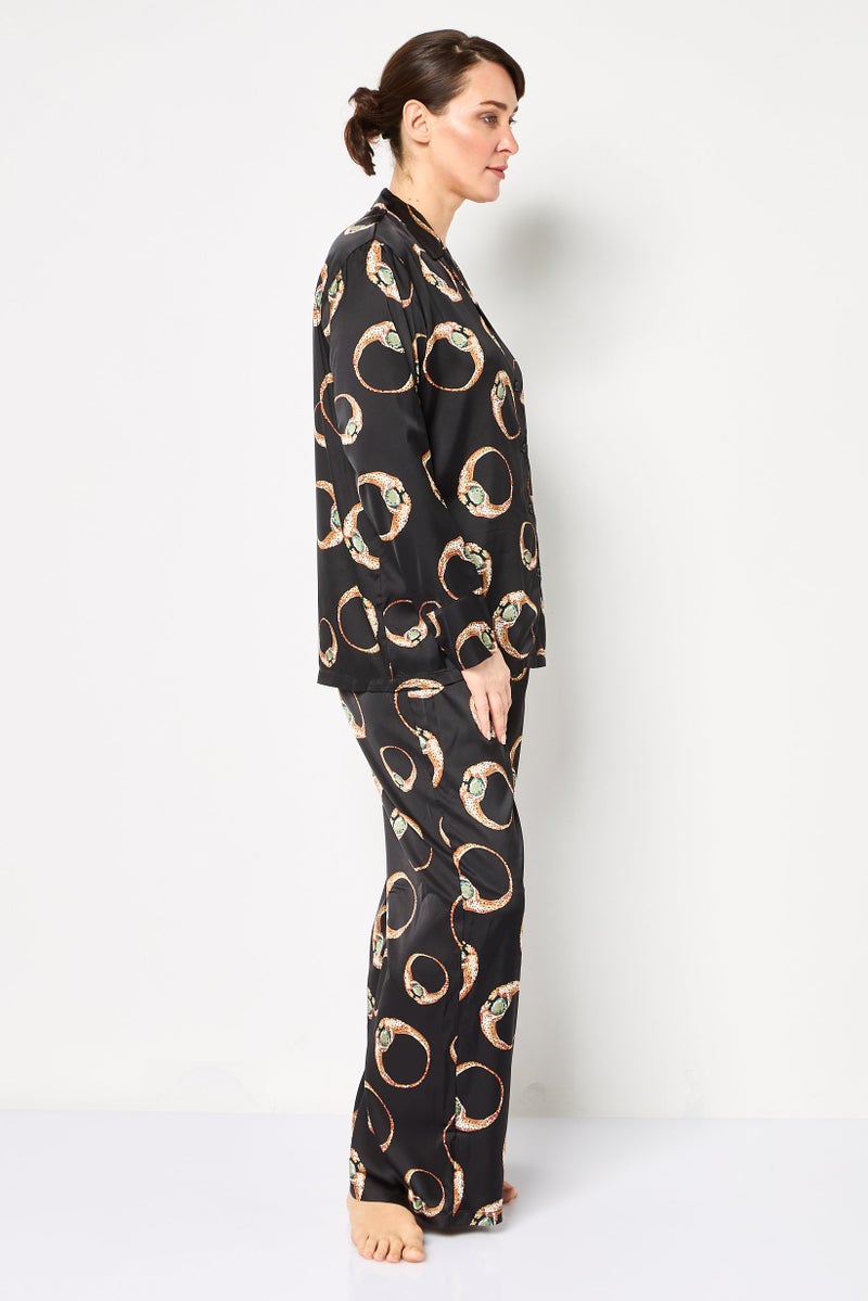 bebe Women 2 Pieces Allover Print Long Sleeves Nightwear Set, Multicolor - Image 3