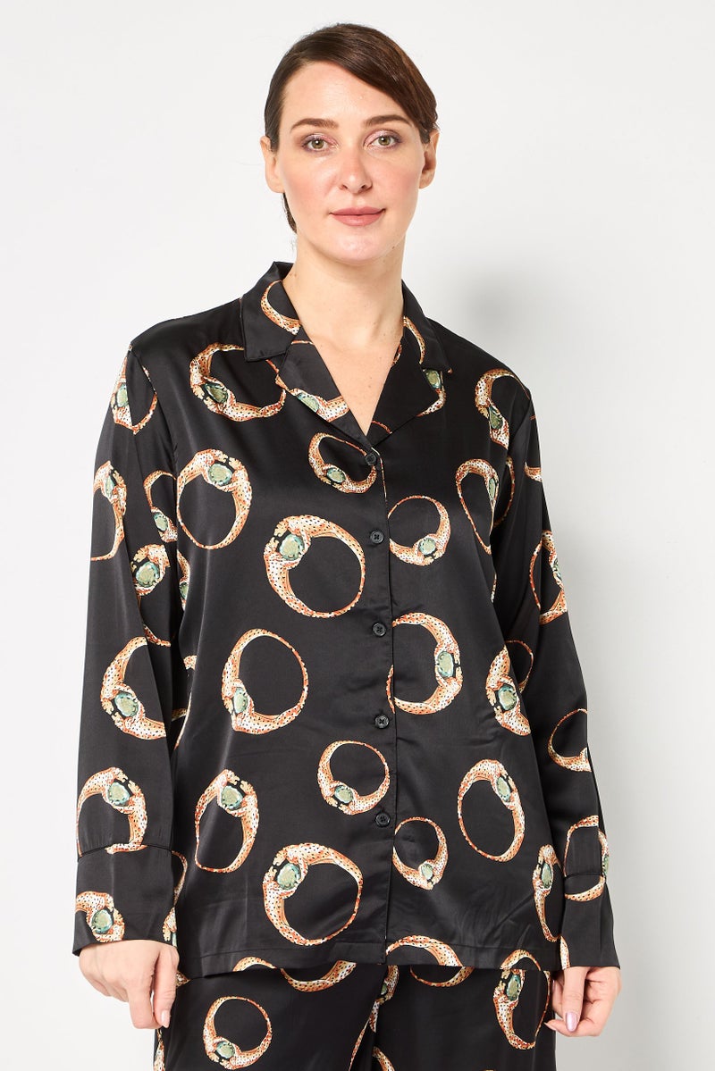 bebe Women 2 Pieces Allover Print Long Sleeves Nightwear Set, Multicolor - Image 2