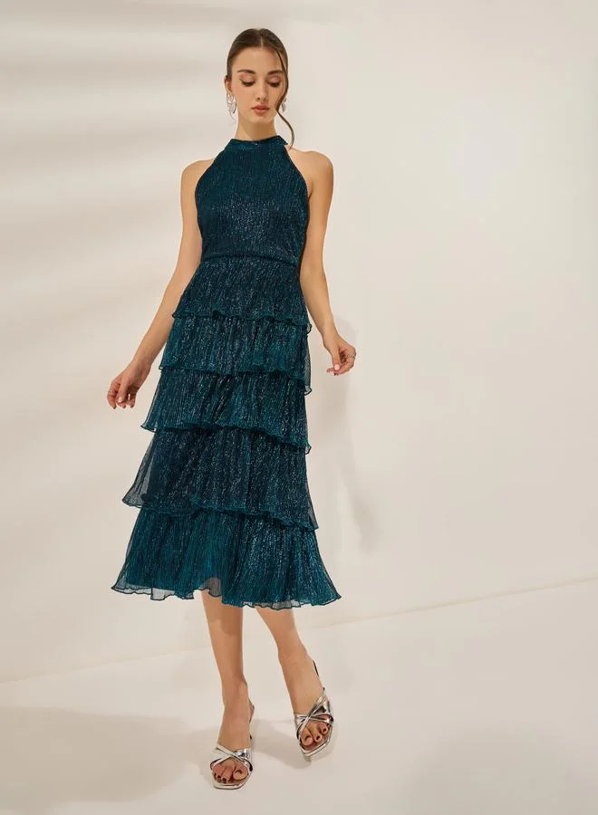 ستايلي فستان ميدي طبقات لامع بلا أكمام