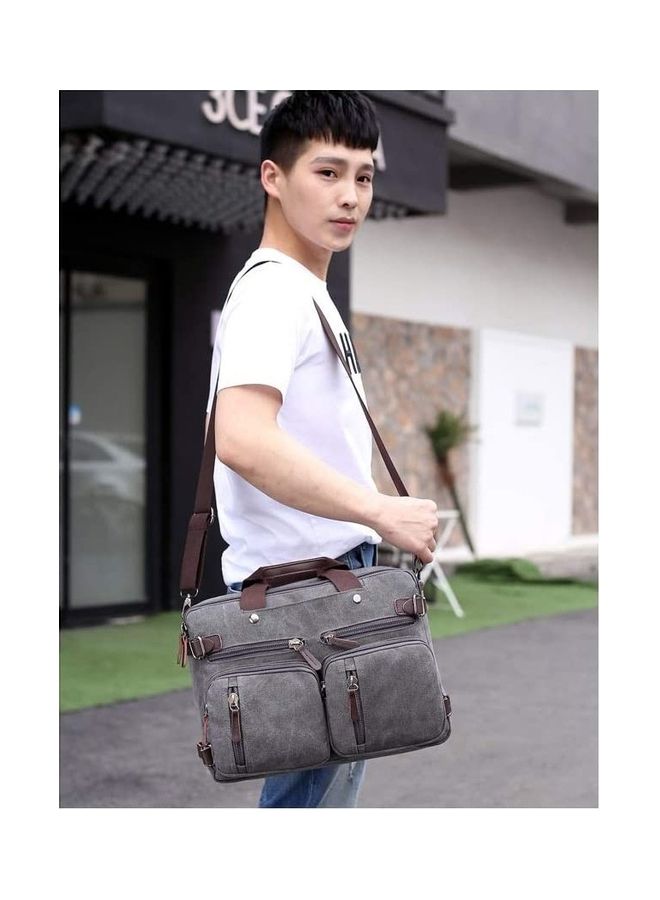 Fashion Messenger Canvas Bag Shoulder Portable Men's Backpack Multi-function Travel Bag-Grey Grey - Image 5