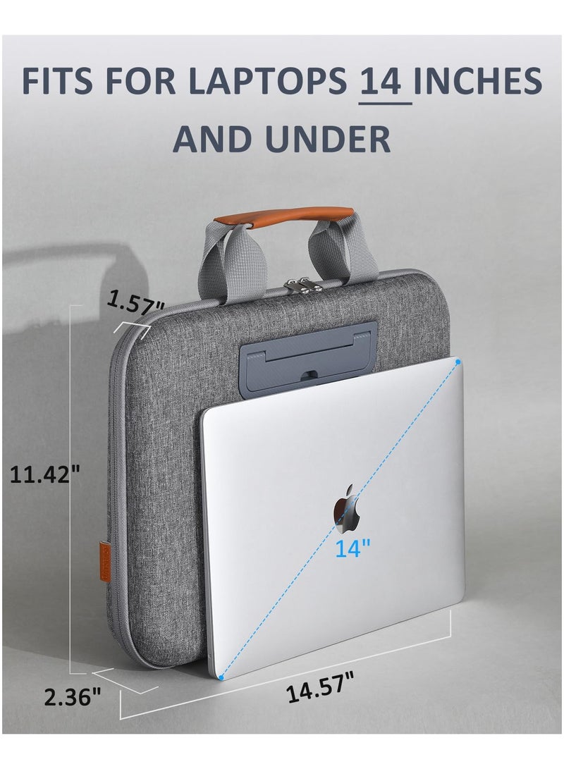 SOLARAE Hard Laptop Work-In Case 14 Inch, 2 in 1 Laptop Bag Lap Desk with Stopper and Book Clip, Shockproof Waterproof Laptop Sleeve with Handle, Compatible with MacBook HP Dell Lenovo ASUS and More - Grey - Image 4