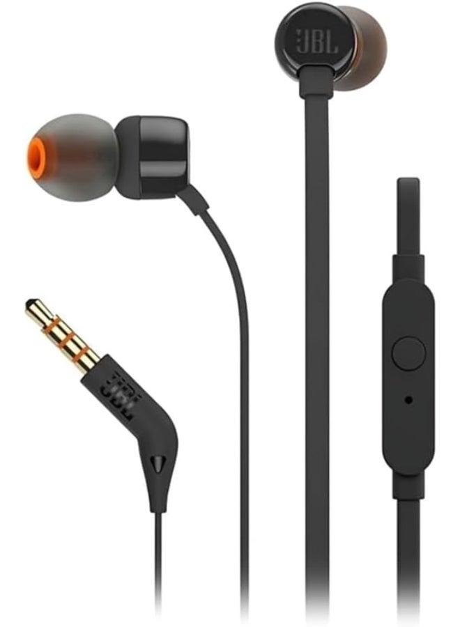 JBLTM JBL Tune 110 Wired In-Ear Headphones – Pure Bass Sound, 1-Button Remote, Built-in Mic | Tangle-Free Flat Cable | Noise-Isolating Earbuds | Compatible with Android & iOS – Black  - Image 1