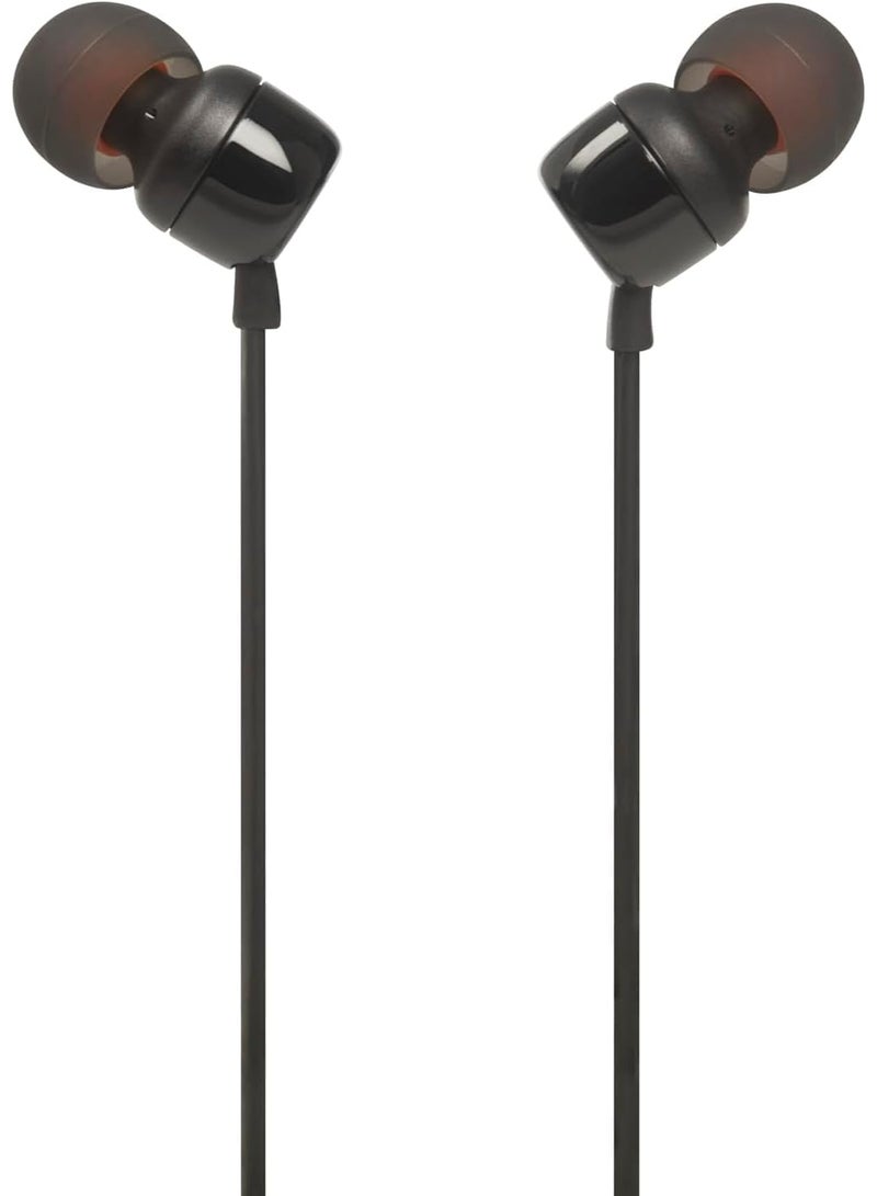 JBLTM JBL Tune 110 Wired In-Ear Headphones – Pure Bass Sound, 1-Button Remote, Built-in Mic | Tangle-Free Flat Cable | Noise-Isolating Earbuds | Compatible with Android & iOS – Black  - Image 2