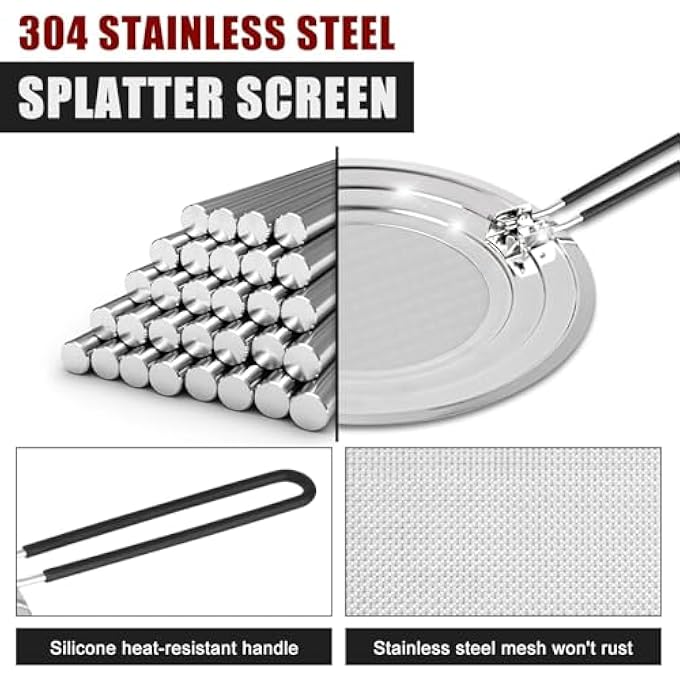 YelaJoy Stainless Steel Splatter Screen For Frying Pan  Grease Splatter Guard With Folding Handle  Cover Oil Splash From MeatBeef Oil Or Deep Fryer  Food Strainer And Universal Cookware - Image 4