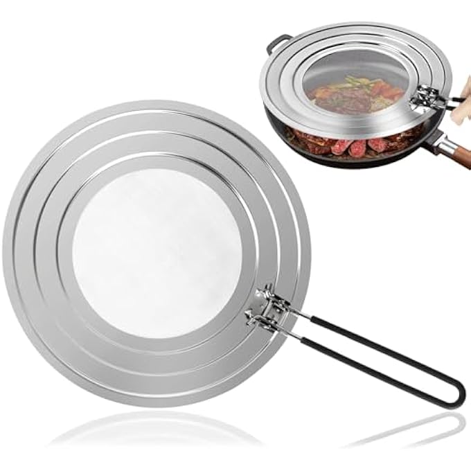 YelaJoy Stainless Steel Splatter Screen For Frying Pan  Grease Splatter Guard With Folding Handle  Cover Oil Splash From MeatBeef Oil Or Deep Fryer  Food Strainer And Universal Cookware - Image 2