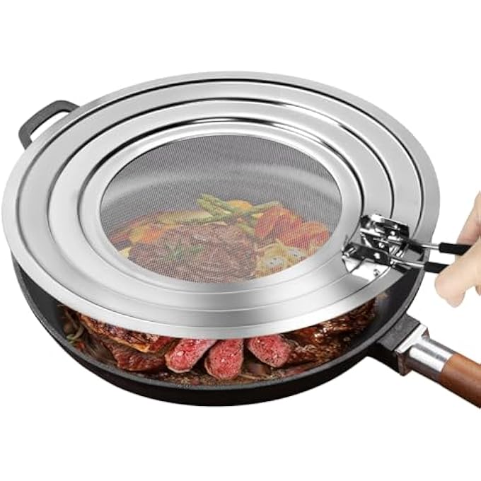 YelaJoy Stainless Steel Splatter Screen For Frying Pan  Grease Splatter Guard With Folding Handle  Cover Oil Splash From MeatBeef Oil Or Deep Fryer  Food Strainer And Universal Cookware - Image 3