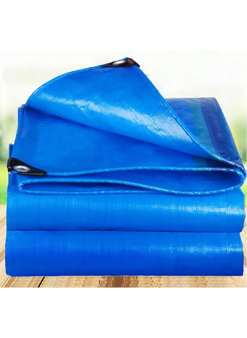 Blue waterproof protective tarpaulin, 200 g/m² awning with grommets, UV protection made of reinforced polyethylene, outdoor plastic tarpaulin for garden furniture, trucks, tents, and wood, 4 x 12 meters - Image 1