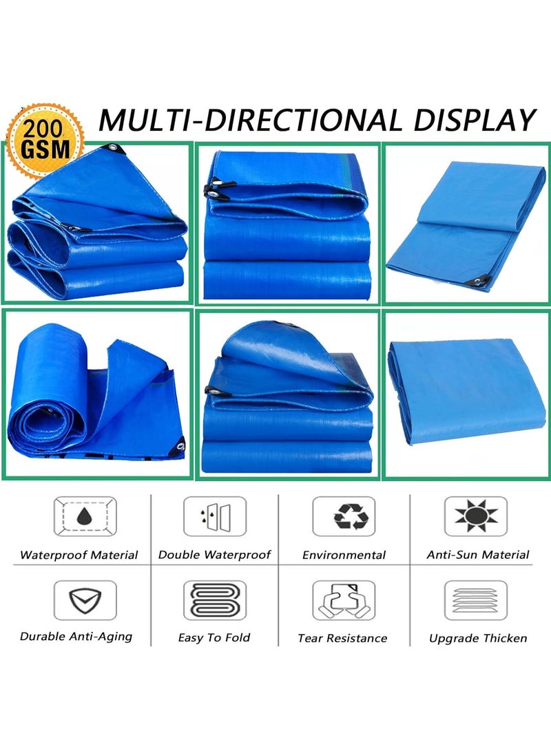 Blue waterproof protective tarpaulin, 200 g/m² awning with grommets, UV protection made of reinforced polyethylene, outdoor plastic tarpaulin for garden furniture, trucks, tents, and wood, 4 x 12 meters - Image 5