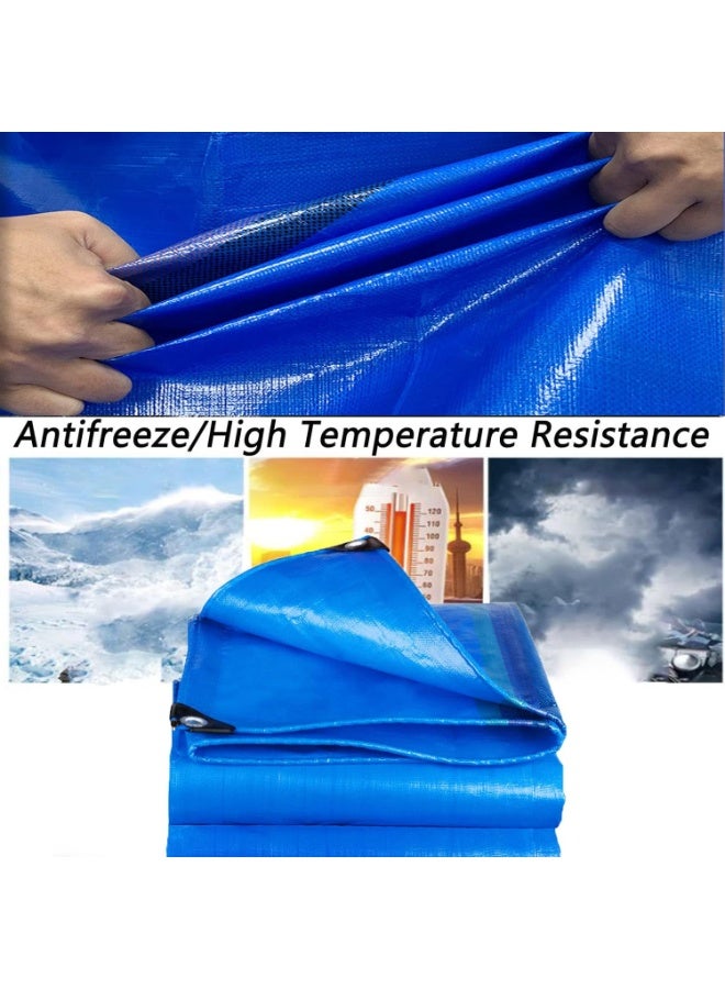 Blue waterproof protective tarpaulin, 200 g/m² awning with grommets, UV protection made of reinforced polyethylene, outdoor plastic tarpaulin for garden furniture, trucks, tents, and wood, 4 x 12 meters - Image 4