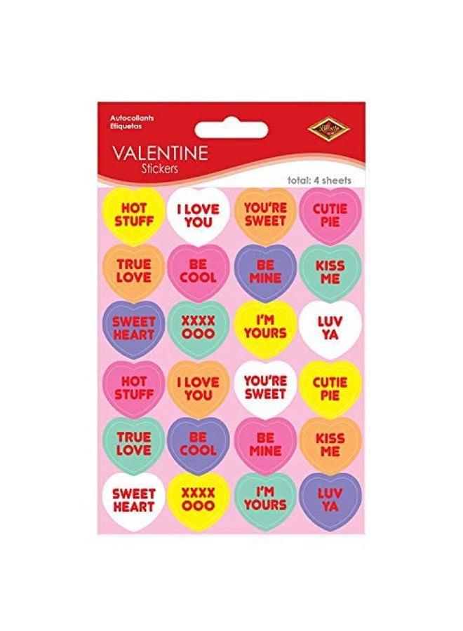 Beistle , 24 Sheets Candy Heart Stickers, 4.75'' x 7.5'' - Image 3