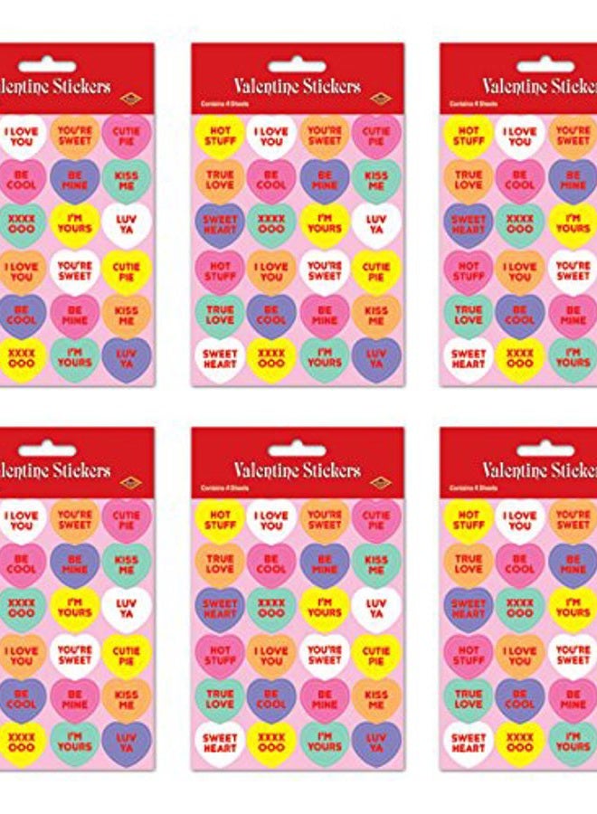 Beistle , 24 Sheets Candy Heart Stickers, 4.75'' x 7.5'' - Image 1