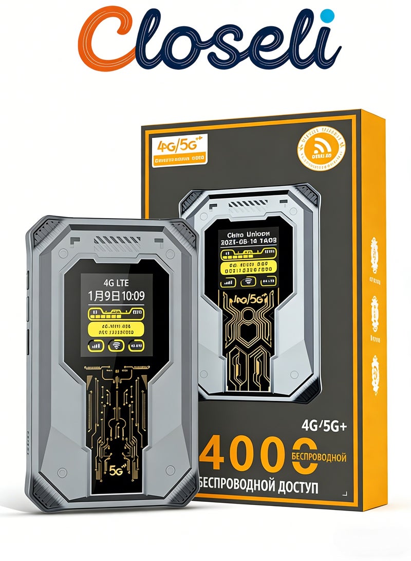 كلوزيلي راوتر واي فاي محمول 4G، Pocket WiFi، مودم LTE، نقطة اتصال محمولة، راوتر 5G بشريحة SIM، WiFi 6، توصيل وتشغيل فوري، بطارية 4000mAh، شاشة عرض الطاقة، اتصال WPS بلمسة واحدة، تشفير WPA/WPA2، إشارة مستقرة وتغطية واسعة، يدعم عدة أجهزة، مناسب للسفر والمنزل - Image 1