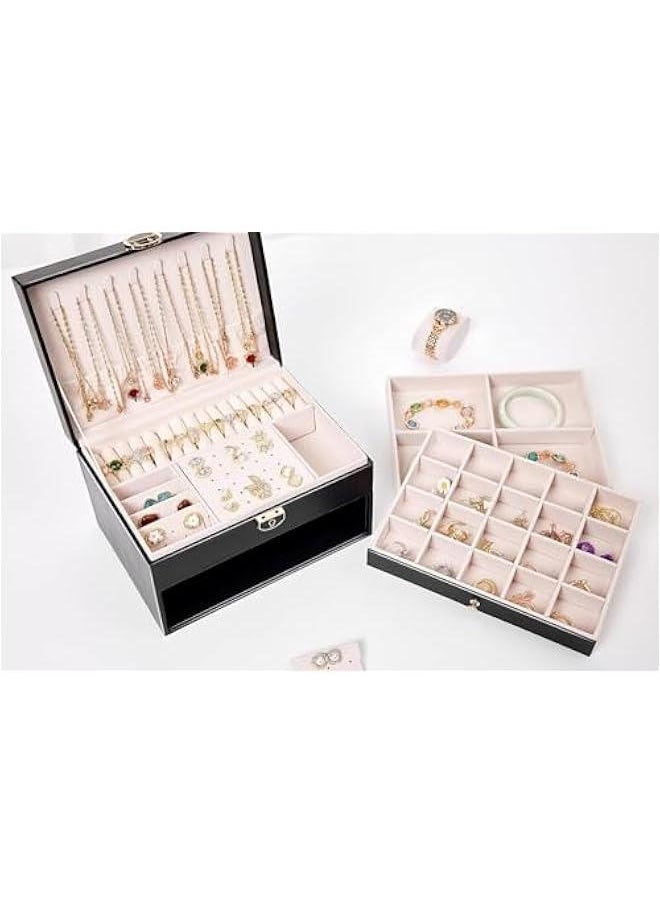 MIXDE 3Layer Jewelry Box, Jewelry Holder Organizer with Jewelry Organizer Drawer, Large Jewelry Boxes & Organizer with Velvet Earring Organizer Lockable Jewelry Holder Gifts for Women&Girls (‎Black)  - Image 5
