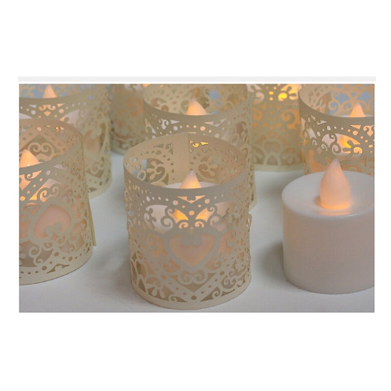 50pcs Hollow Out Candle Wrappers Decor Candle Shade Paper Candle Decoration for Wedding Birthday Party Baby Shower (Beige) - Image 4